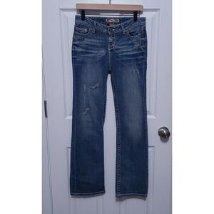 BKE Stella Bootcut Jeans Women 27x31.5 Blue Distressed Mid Rise Stretch Denim